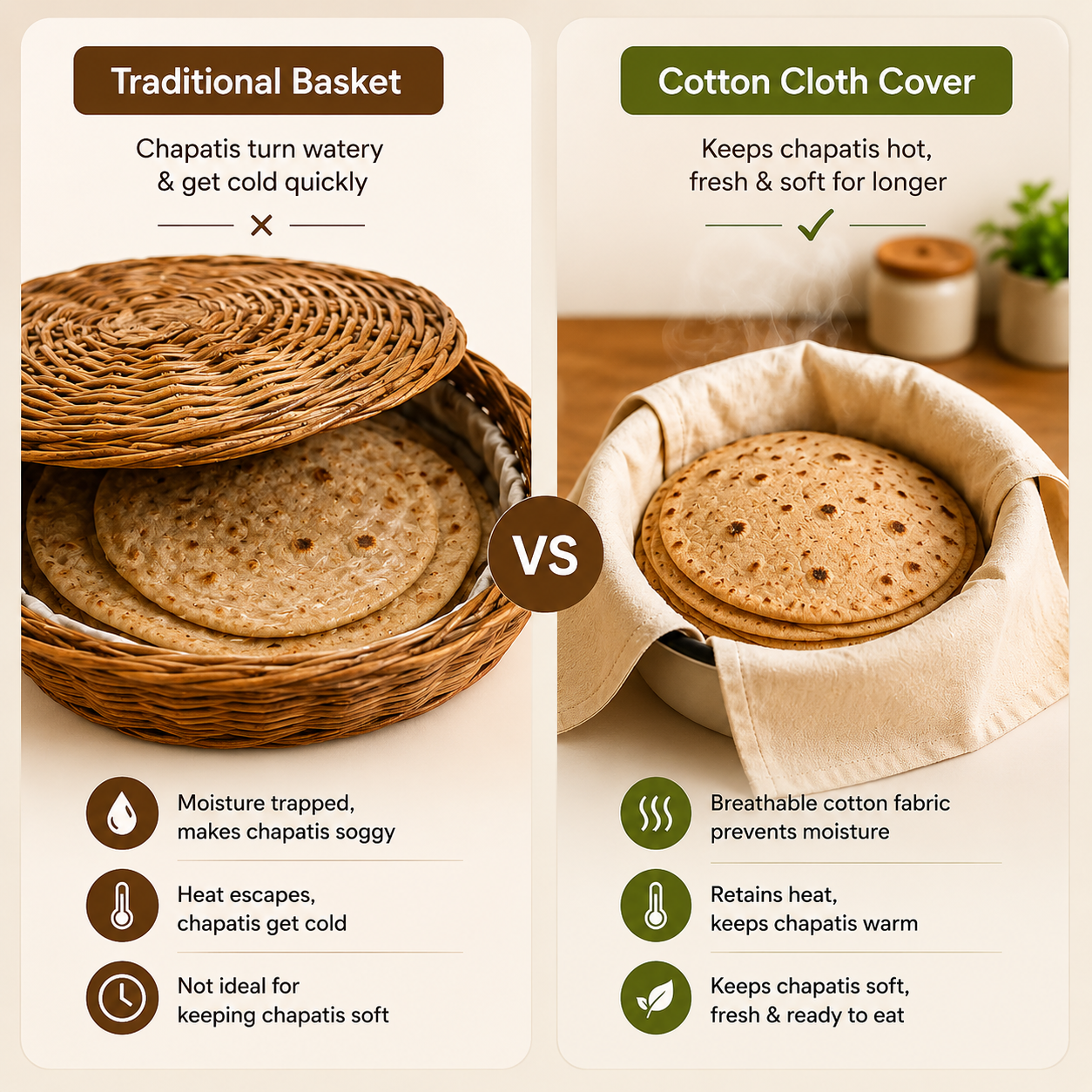 [Pack of 3] Premium Cotton Double Layer Roti Clothes Wrap With Flaps